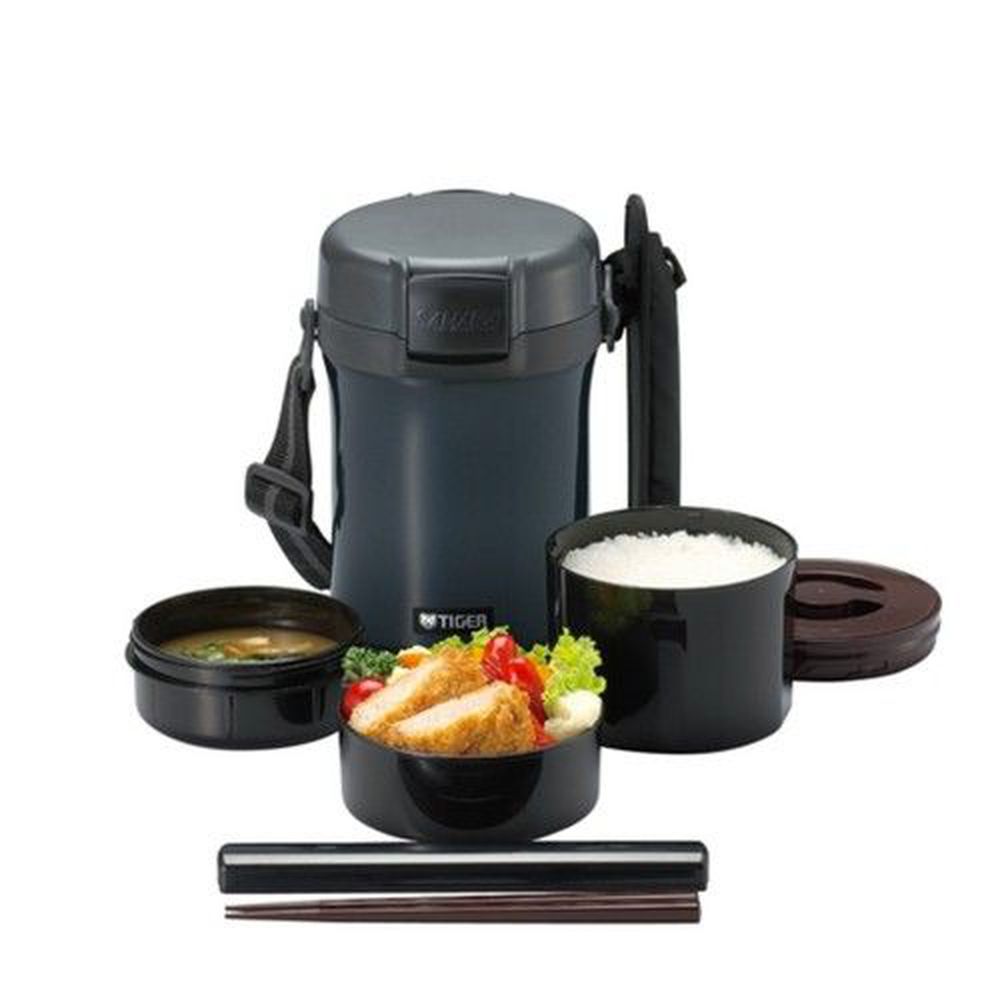 TIGER 虎牌 - 304不鏽鋼保溫飯盒-附揹帶及筷子-黑色(HD) (3碗飯)