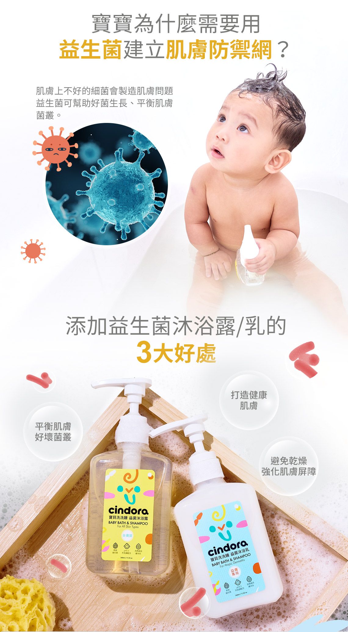 Cindora 馨朵拉 - 寶貝洗洗睡益菌沐浴乳(益膚)-340ml