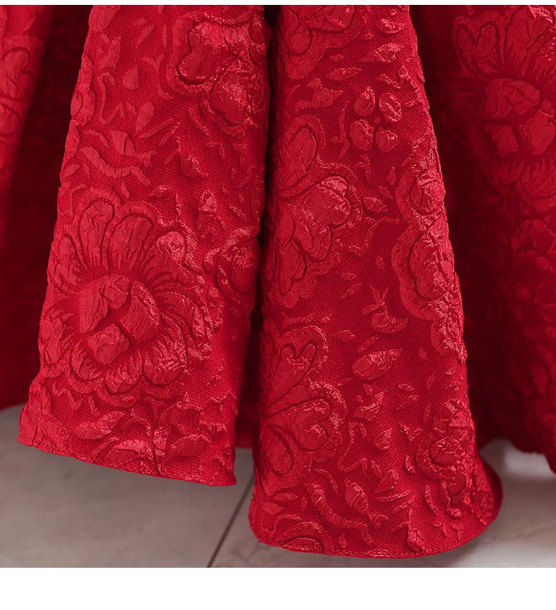 宮廷風立體花紋皺褶禮服-粉色