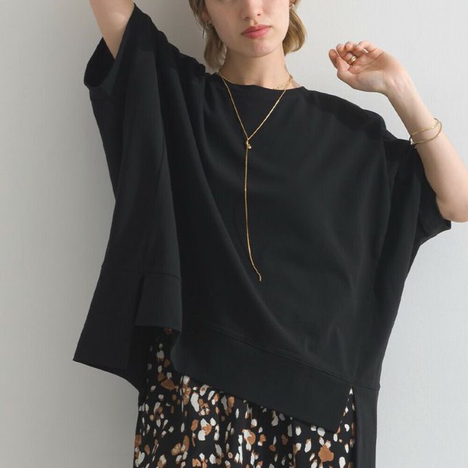 日本 le colis - 接觸冷感 前短後長落肩素色上衣-黑