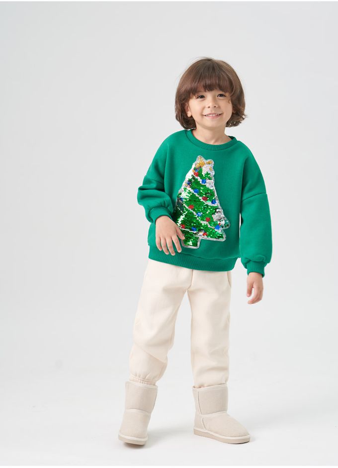 韓國 OZKIZ - (內磨毛)閃亮變色長袖大學T-聖誕樹-綠