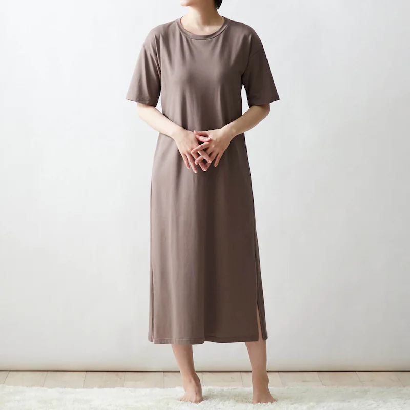 日本千趣會 - 純棉涼爽附bra短袖家居服-一件式-摩卡棕