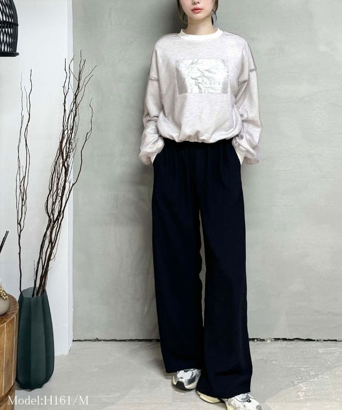 日本 Classical Elf - mily bilet 燙銀印花薄紗分層長袖上衣-時尚黑