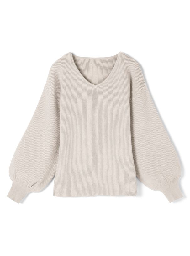 日本 GRL - 修身V領澎袖針織上衣-清新綠 (F)