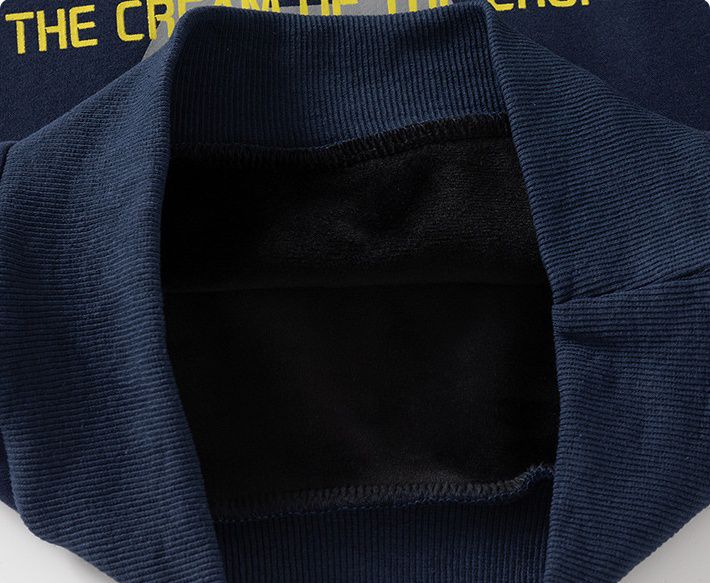 WELLKIDS - 加絨圓領長袖大學T套裝-英文字母A-深藍色