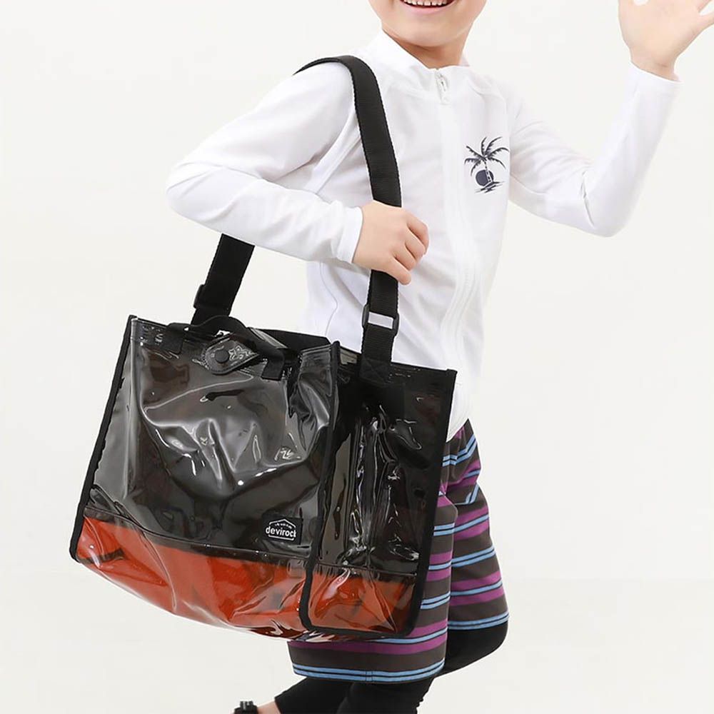 大容量PVC防水游泳/玩水包(附背帶)-黑x棕 (35x26x17cm)