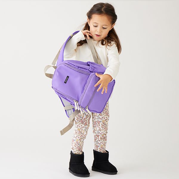 日本 petit main - 潑水加工硬挺帆布透氣背包-灰綠 (F)