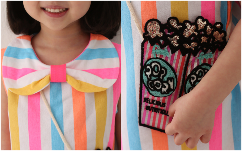 韓國 Coco Rabbit - (剩S)爆米花包包彩虹蝴蝶結洋裝-天藍/粉紅