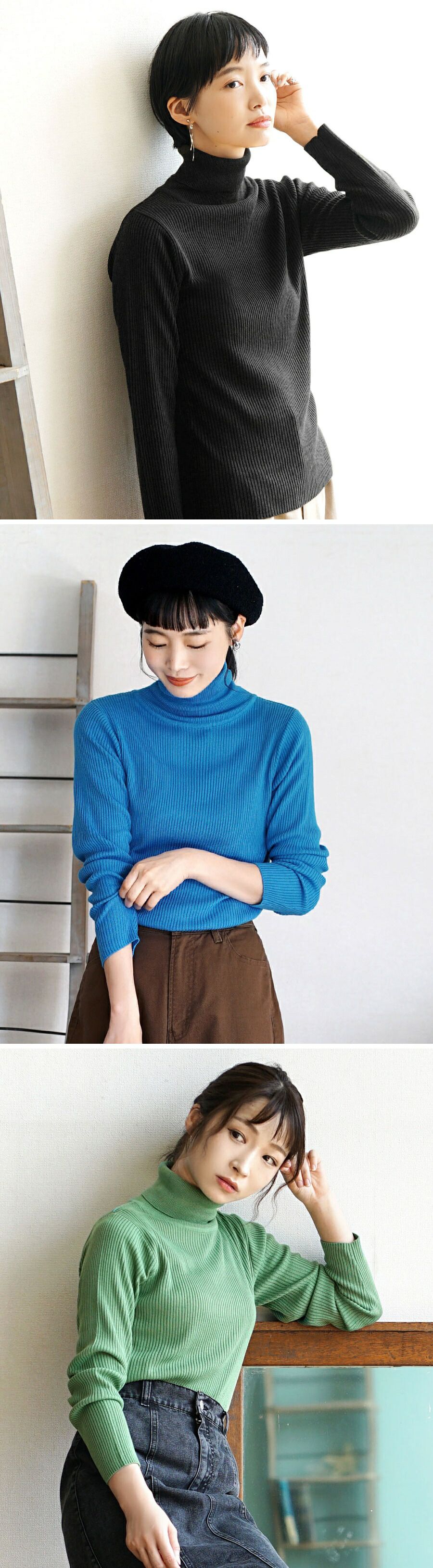 日本 zootie - 舒膚系列 彈性羅紋針織上衣-中高領-黑