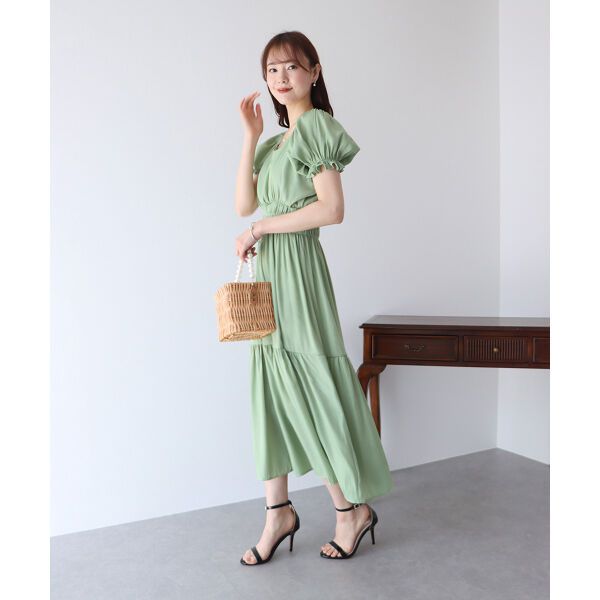 日本 BLUE EAST - 甜美氣質泡泡袖收腰洋裝-薄荷綠