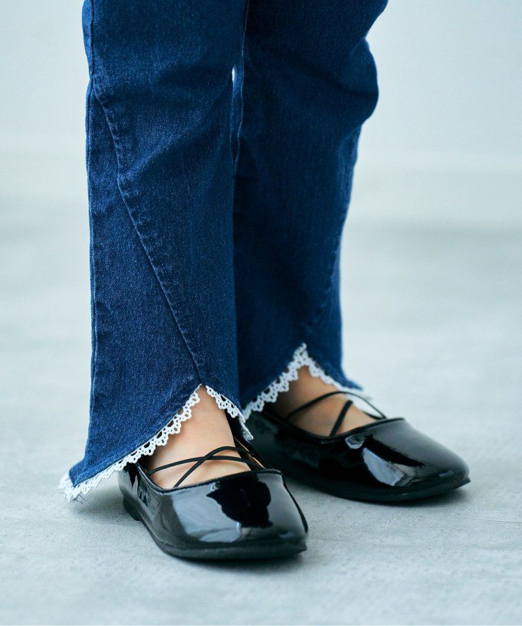 日本 apres les cours - 下擺蕾絲小喇叭美腳長褲-粉紅