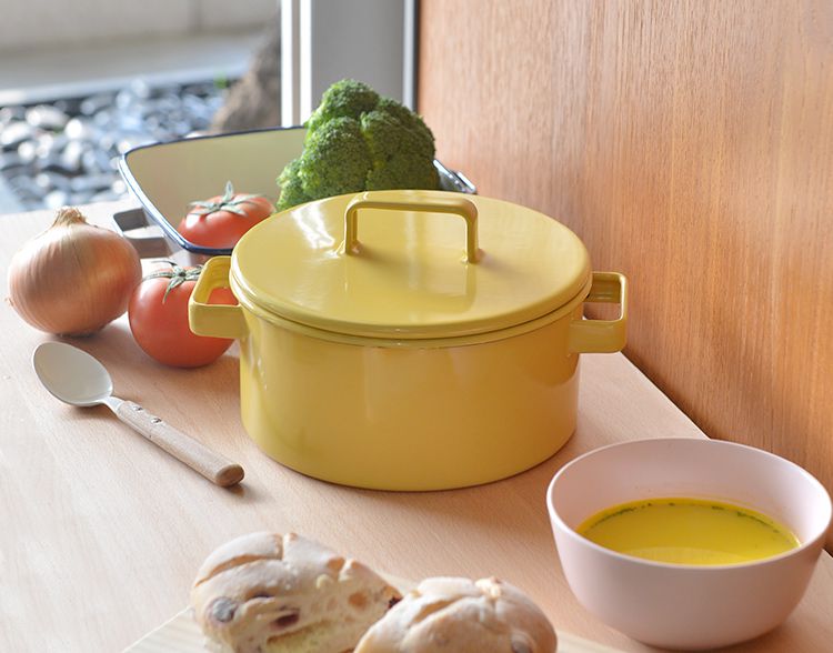 日本 365methods - 單柄附蓋琺瑯牛奶鍋-黃 (16cm)-1.7L