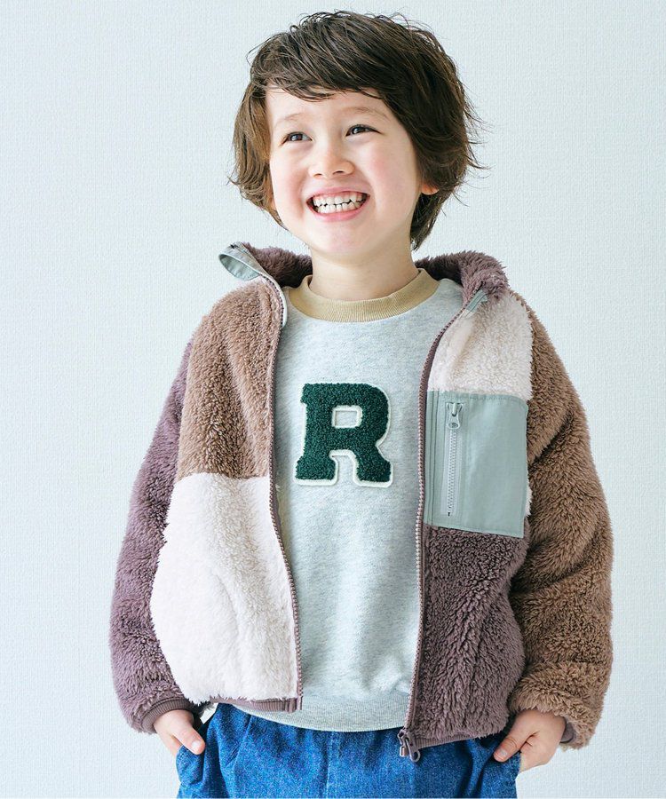 日本 apres les cours - 蓬鬆拼接風多彩絨毛外套-摩卡系