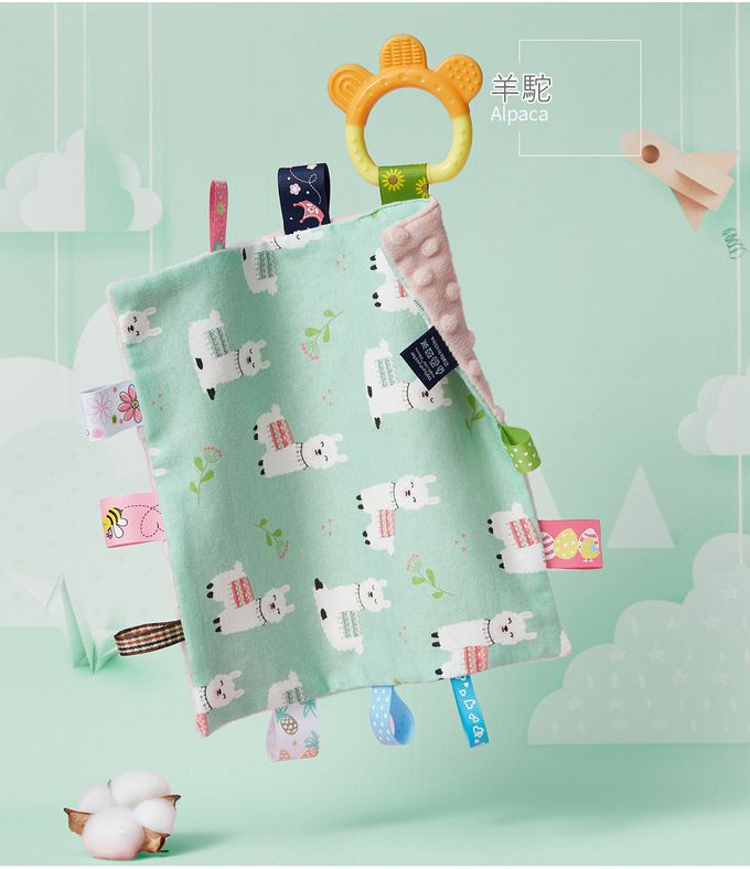 insular 茵秀麗 - 豆豆絨咬咬安撫巾（固齒器/標籤）-綠色羊駝