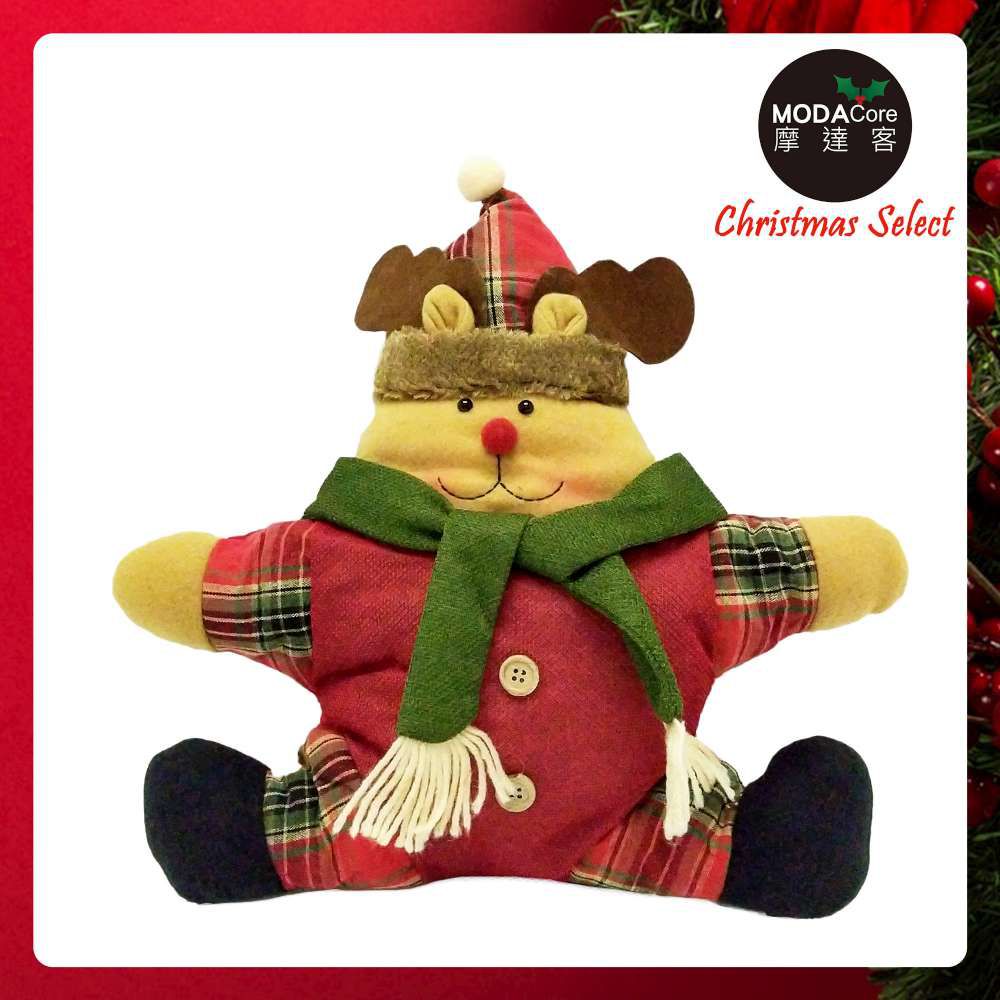 MODACore 摩達客 - 聖誕格紋五角星抱枕靠枕-綠圍巾麋鹿-交換禮物