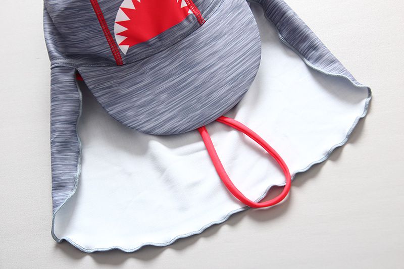 男寶長袖泳裝套裝(附帽子)-大嘴鯊魚-淺藍+灰