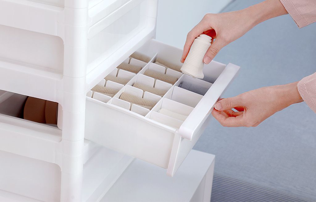 PICKup - 三層內衣/襪子分格抽屜收納櫃(2低1高抽)-DIY-粉紅