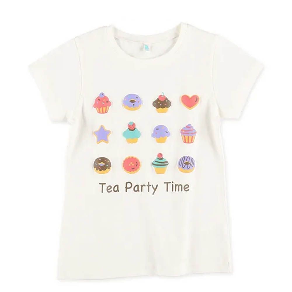 甜蜜立體印花純棉短袖上衣-甜點-白