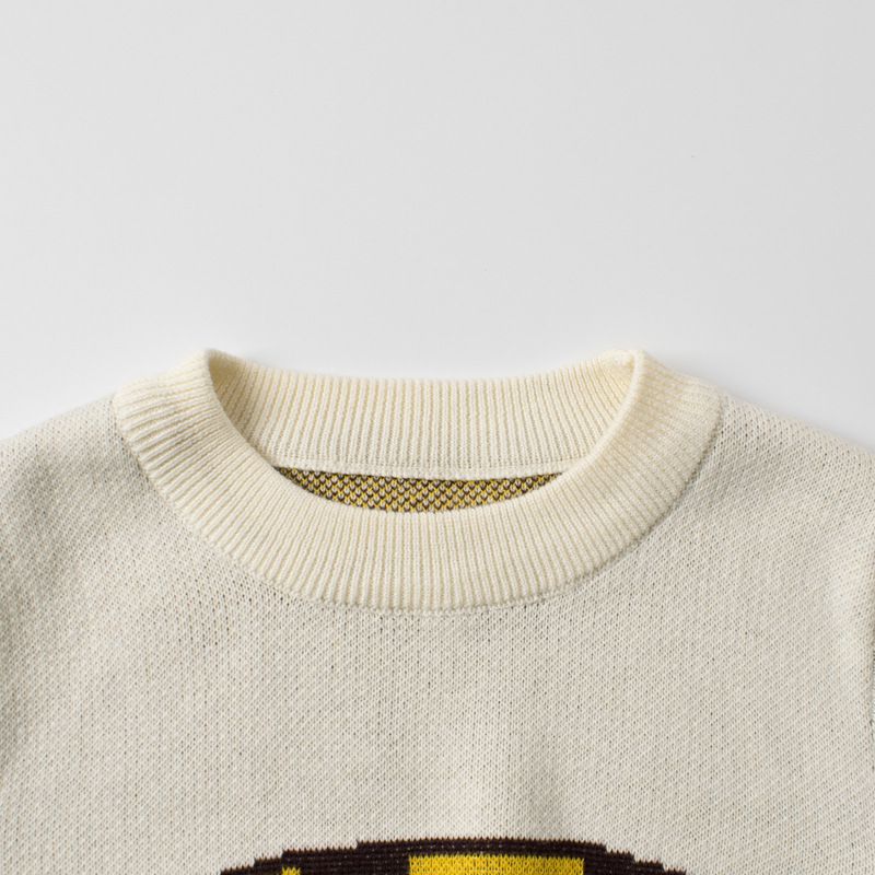 純棉圓領針織長袖上衣-老虎-杏色