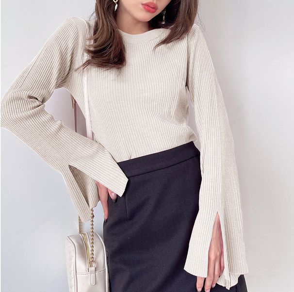 日本 GRL - 時尚開衩袖羅紋長袖上衣-天使白