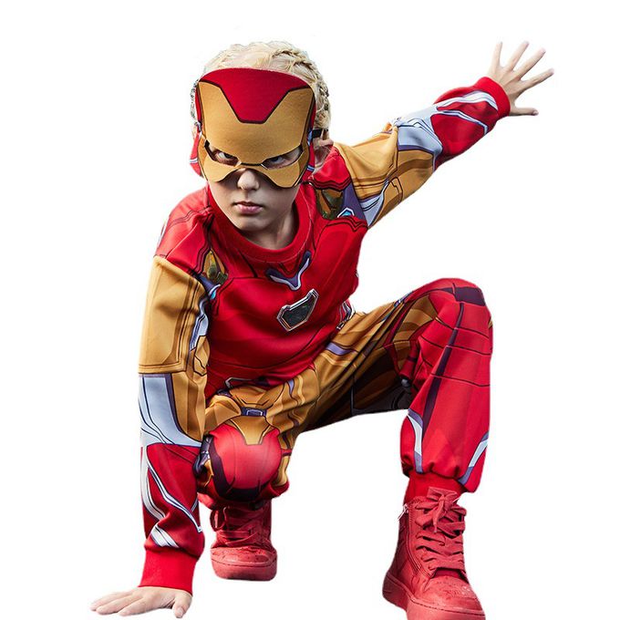 卡通造型運動套裝(送面具）-卡通人物鋼鐵人-黃+紅