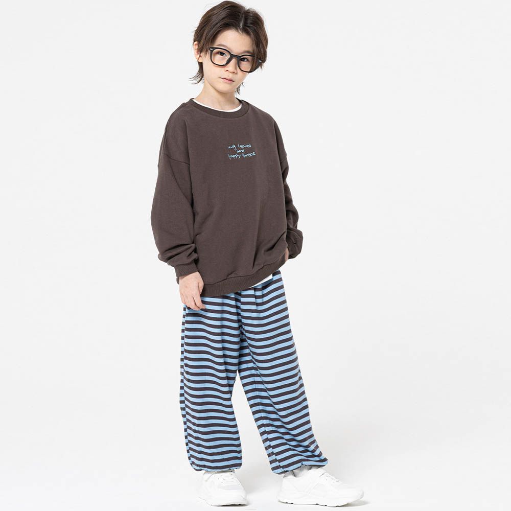 慵懶休閒風長袖大學T套裝-天藍X深棕