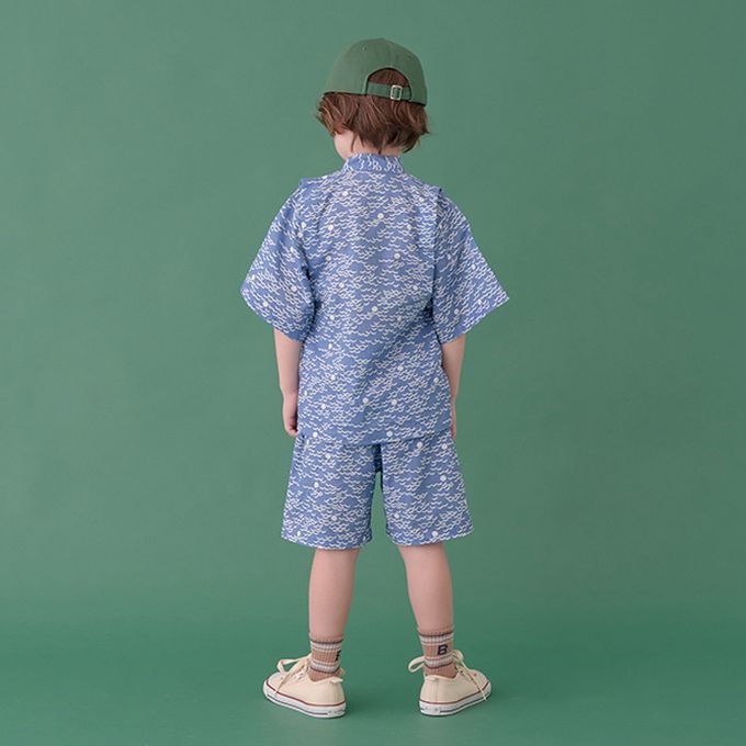 日本 b-ROOM - [限量]夏季印花純棉甚平-點點-黑