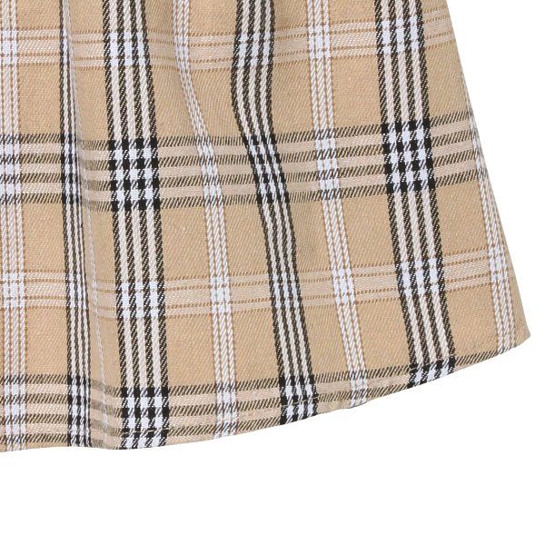 日本西松屋 - 異材質拼接假兩件長袖上衣-格紋-米杏