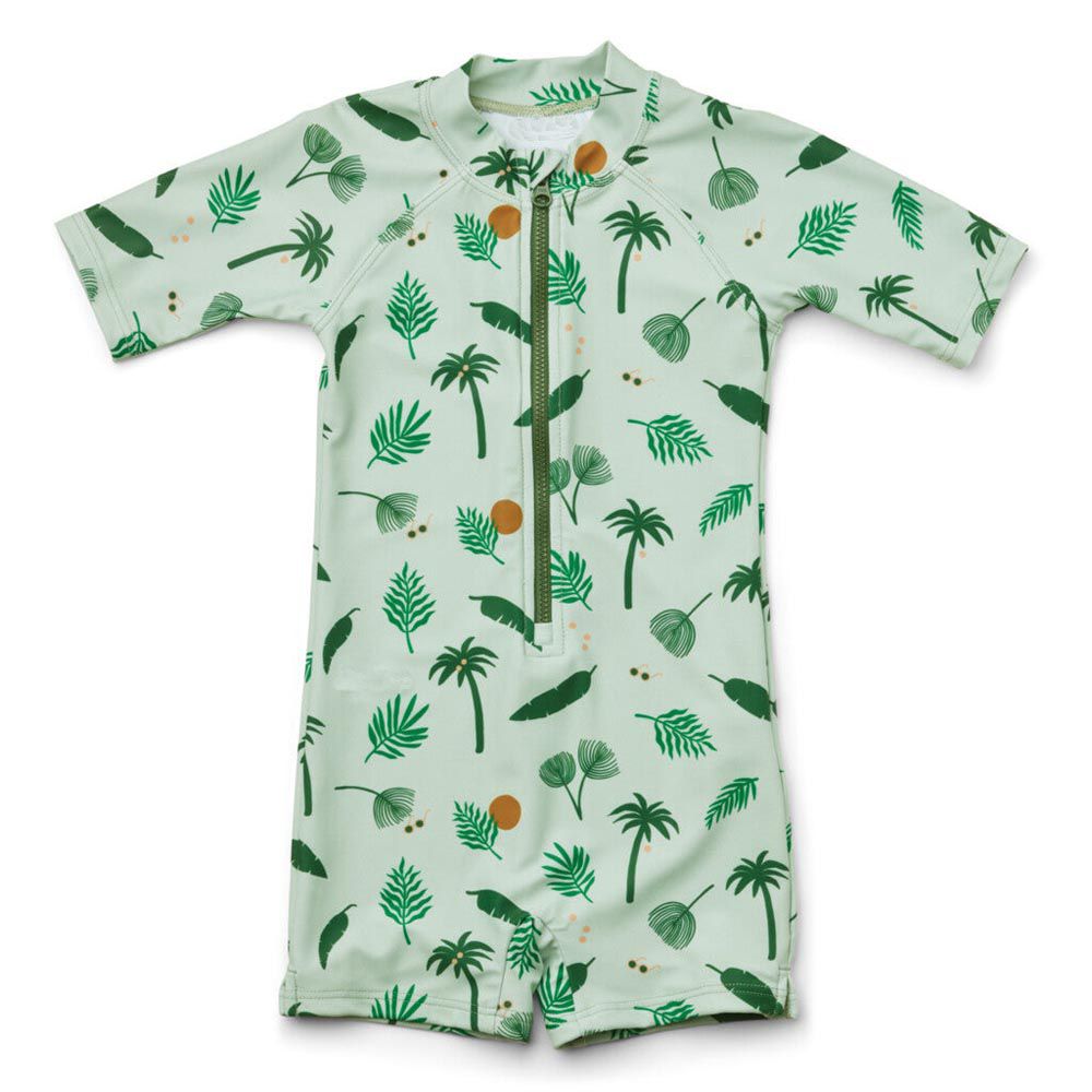 防曬短袖連身泳衣(附帽子)-綠色植物