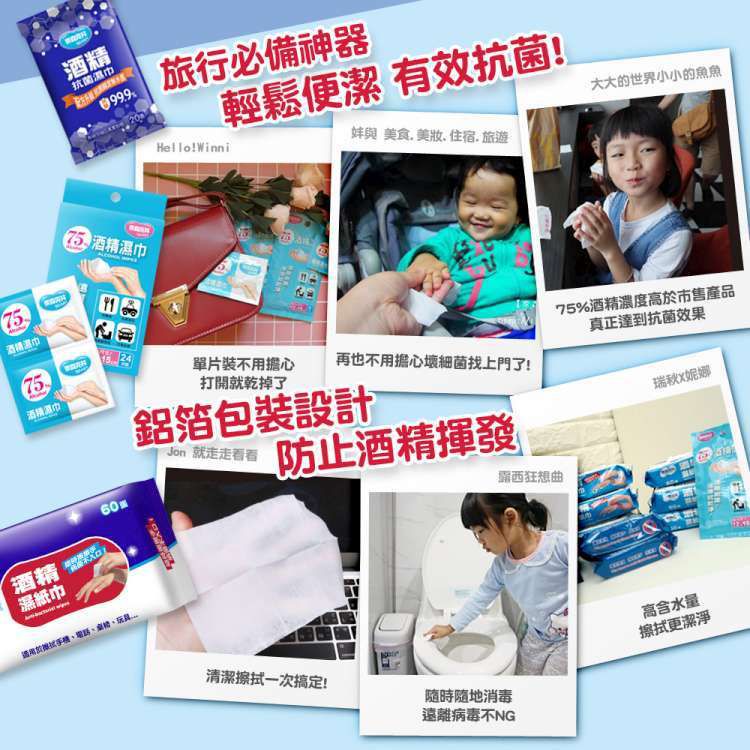 奈森克林 - 酒精抗菌濕紙巾-家用隨身貼心兩用-超值組-60抽*2包+20抽*6包