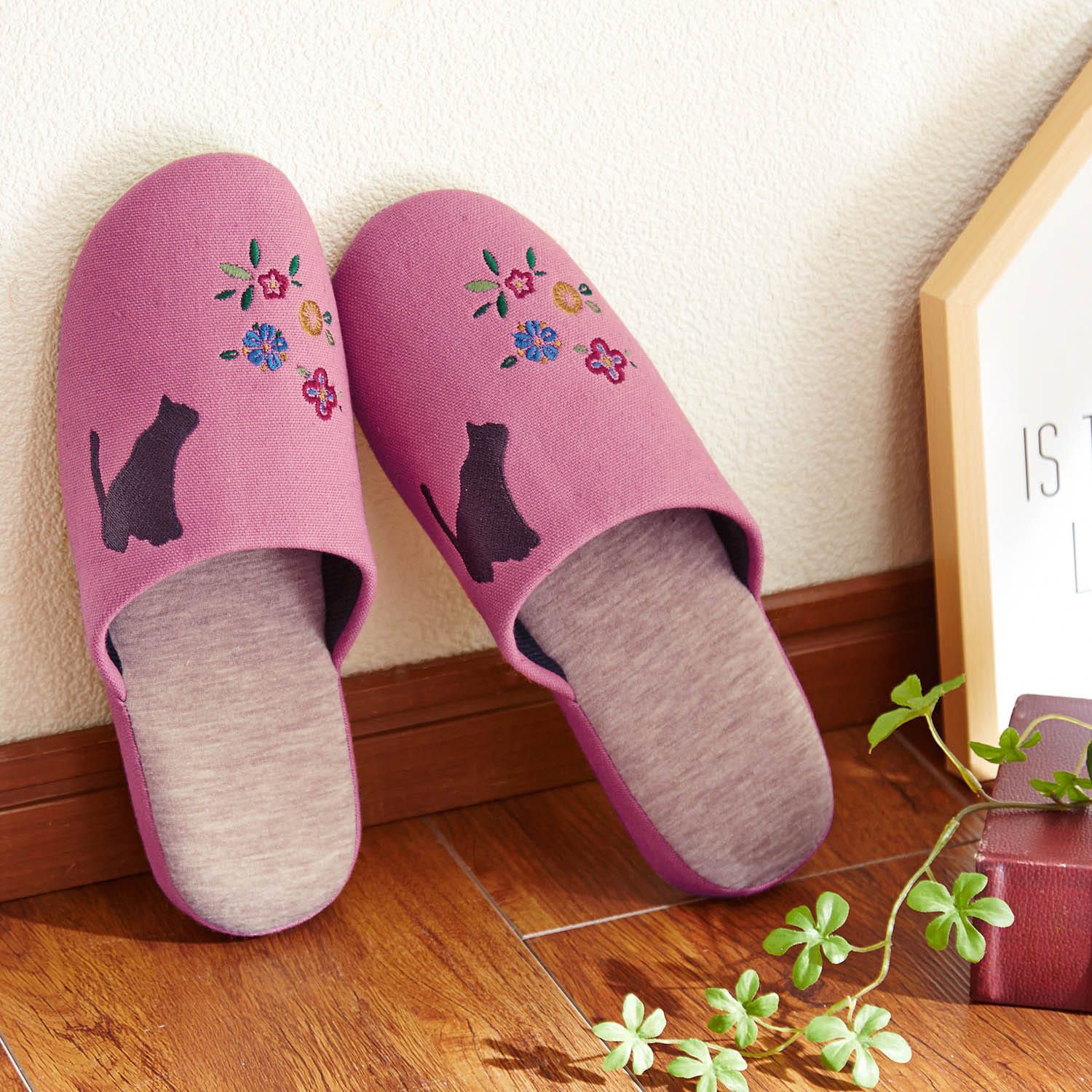 日本千趣會 - 可機洗 刺繡典雅室內拖-自然之樹-深藍