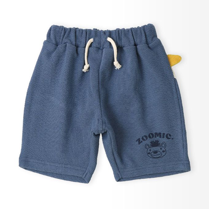 日本 ZOOLAND - 天竺棉海洋動物反摺格紋短褲-灰