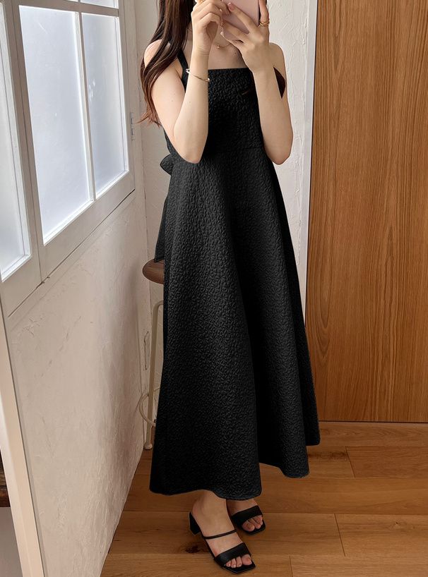 日本 GRL - 可愛後扭結泡泡袖吊帶裙-淺米杏 (F)