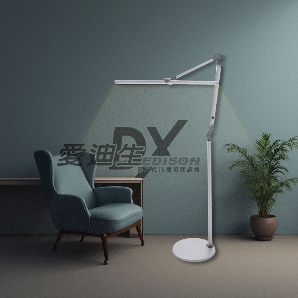 台灣製愛迪生DX 第三代T5雙臂閱讀立燈 落地燈 (立夾兩用)
