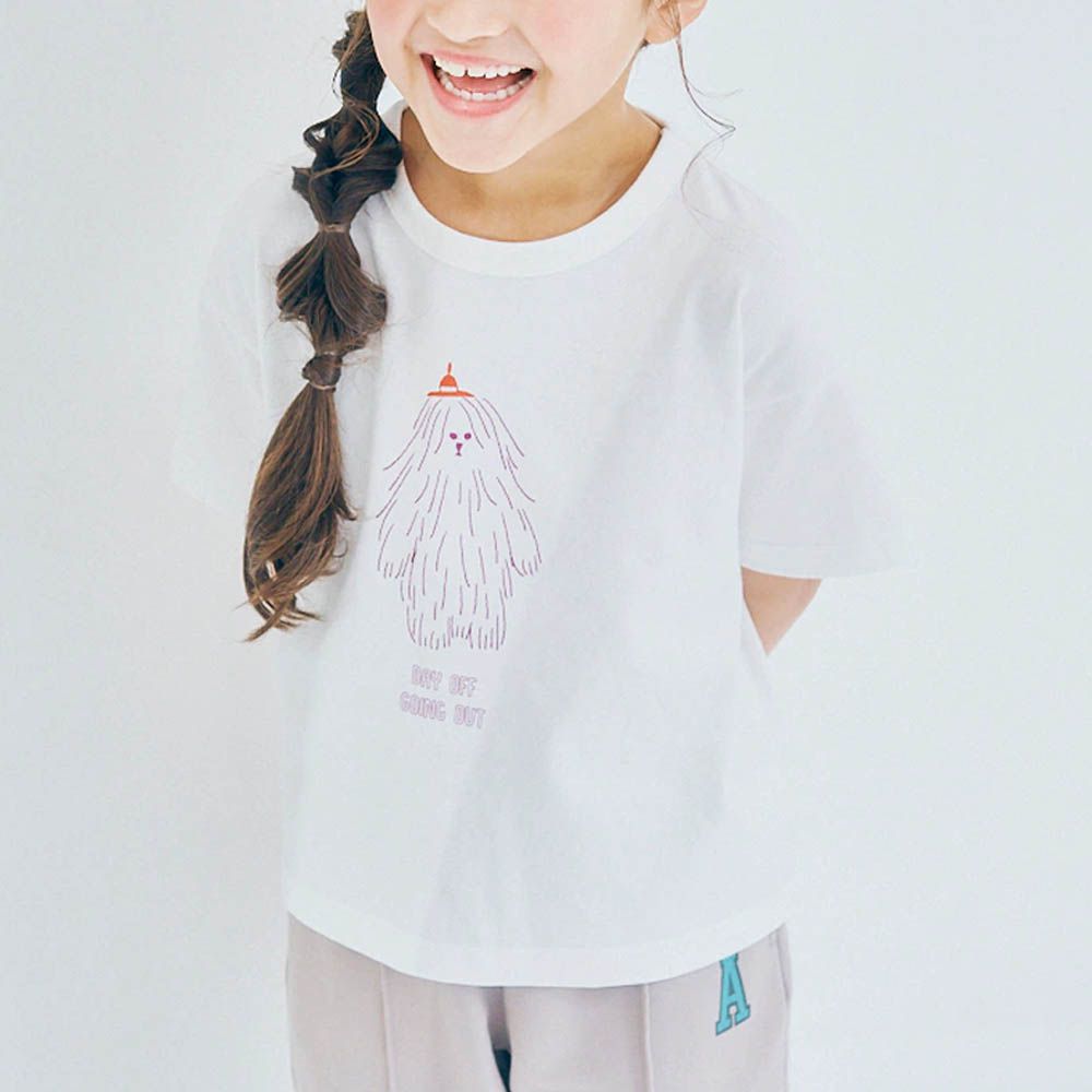 純棉落肩北歐風印花短袖上衣-長毛雪怪-白