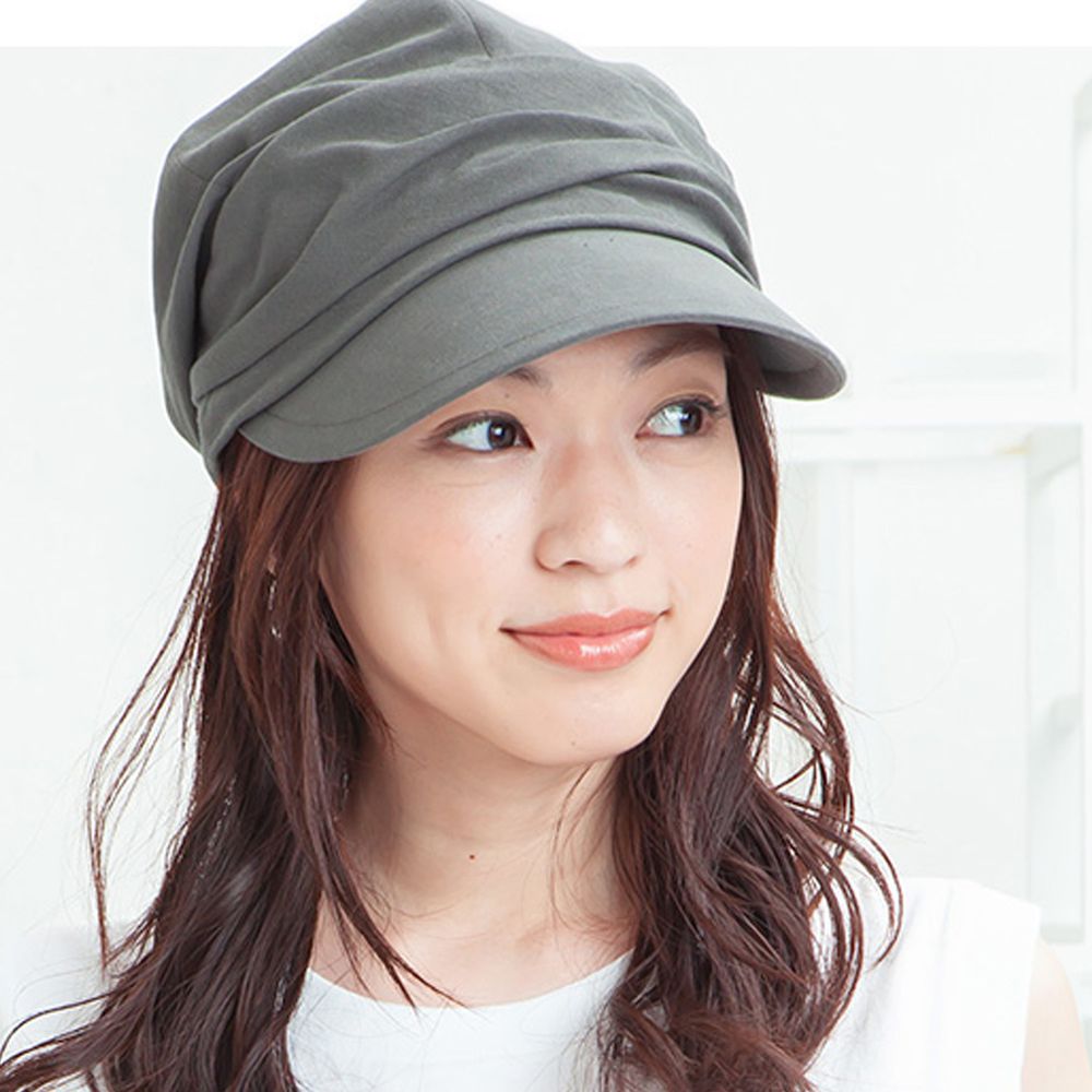 日本 irodori - 抗UV小顏效果遮陽帽-皺摺設計-灰墨綠