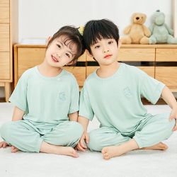 莫代爾透氣涼感短袖家居服套裝/空調服-熊熊-蘋果綠