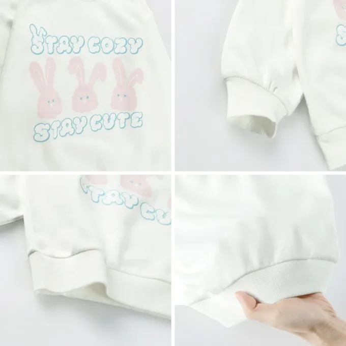 日本 BRANSHES - 可愛女孩印花縮口長袖上衣-英文LOGO-黑