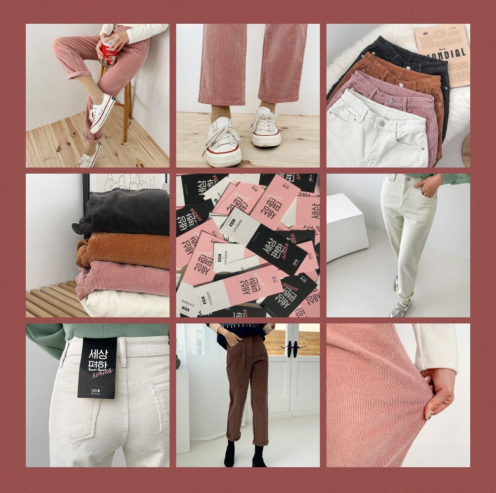 韓國 ENVYLOOK - 燈芯絨修身直筒褲-焦糖棕