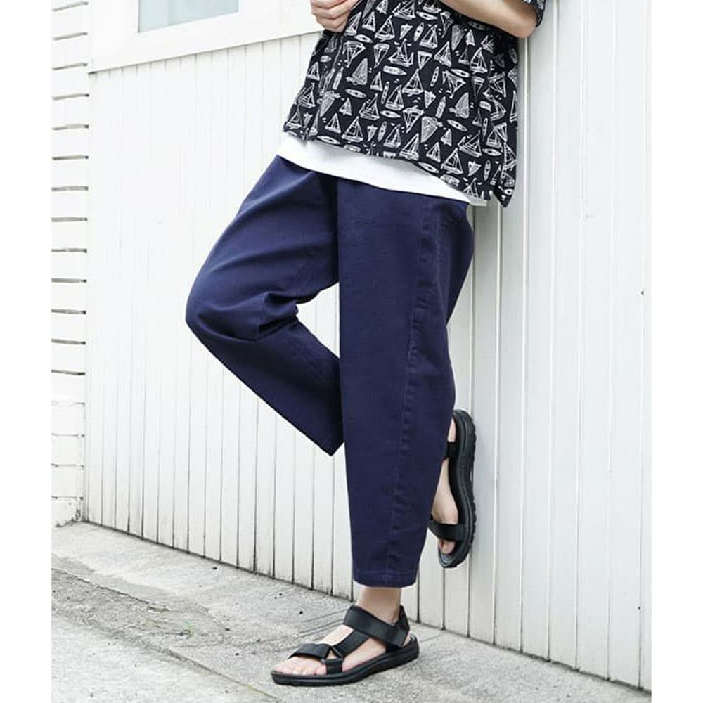 日本 zootie - 100%棉 透氣顯瘦縮口長褲-深藍