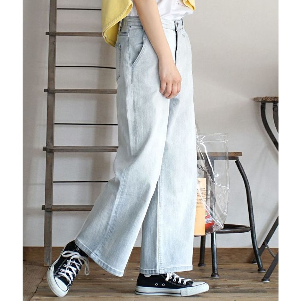 日本 zootie - 復古修身單寧寬褲-淺藍