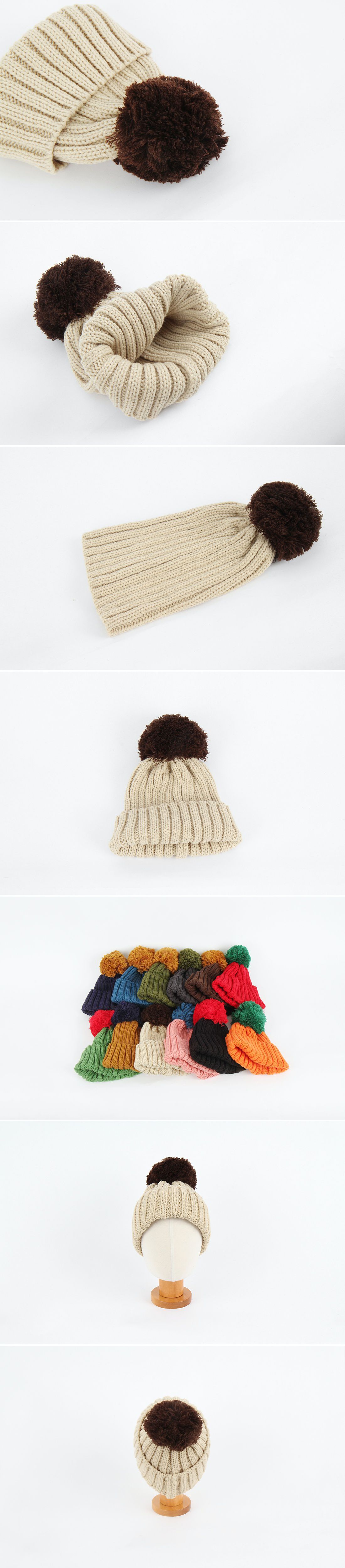 韓國 Babyblee - 大毛球針織毛線帽-藍 (FREE)