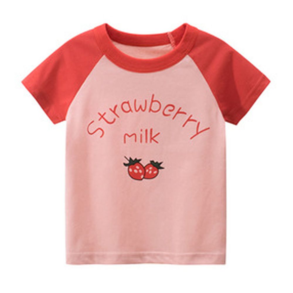 純棉短袖上衣-草莓牛奶-粉紅色