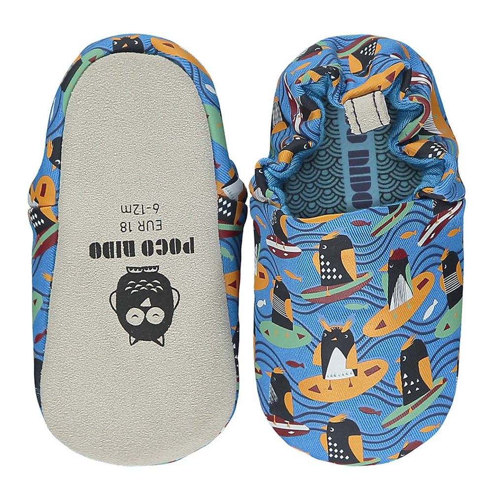 英國 POCO NIDO - 寶寶手工鞋/學步鞋-衝浪企鵝-海洋藍