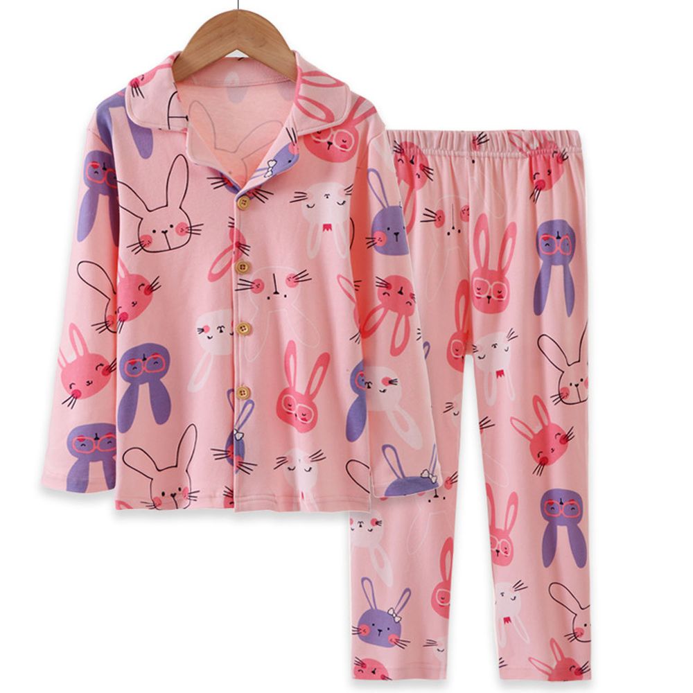 MAMDADKIDS - 純棉排扣睡衣套裝-小兔子-粉色