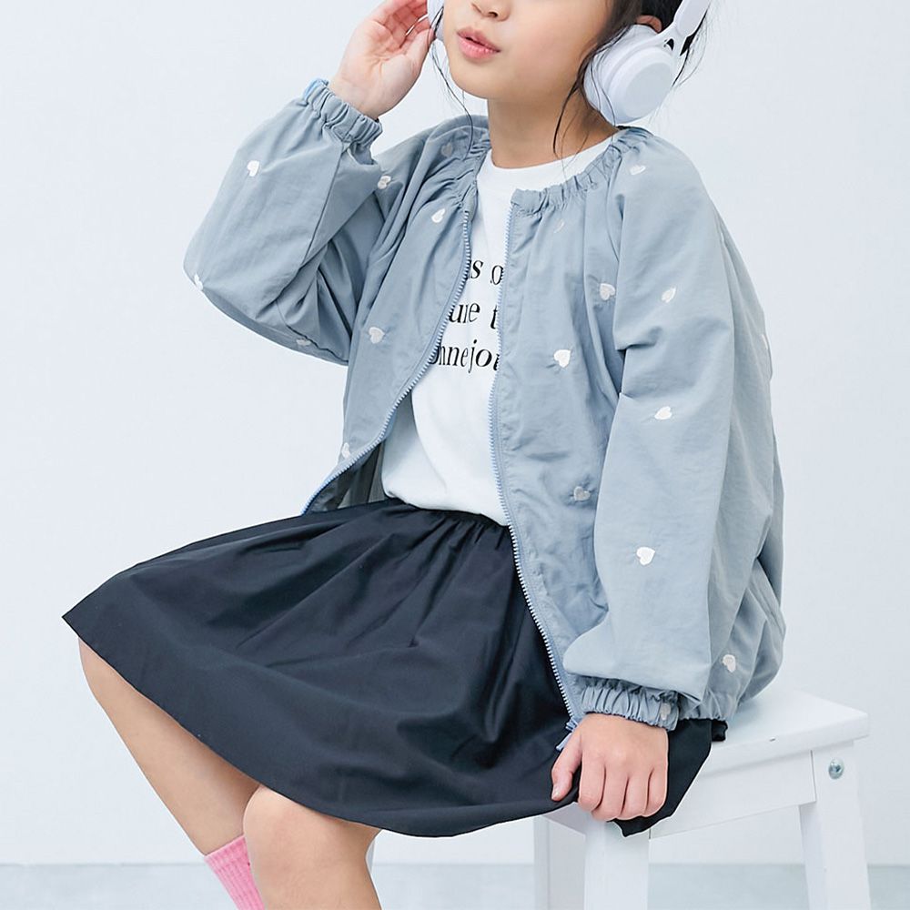 甜美愛心刺繡防潑水無領外套-煙燻藍