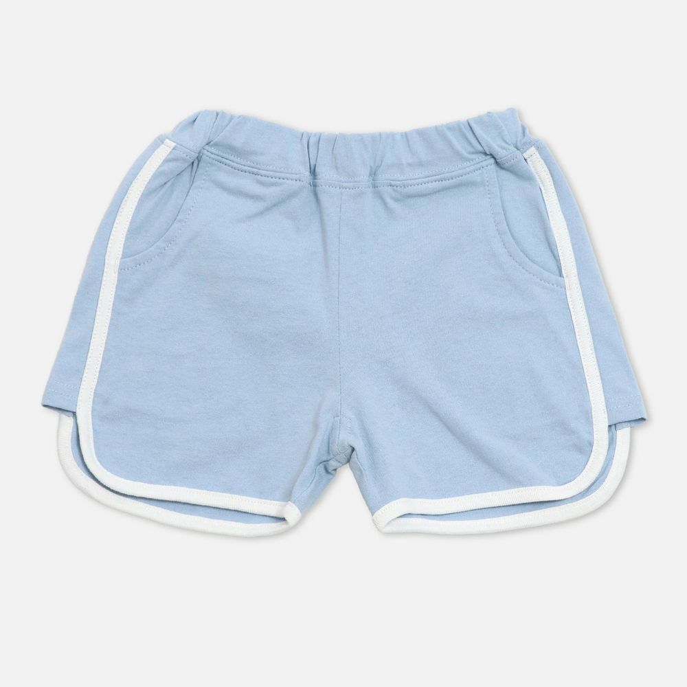 純棉運動風俏皮滾邊短褲-水藍