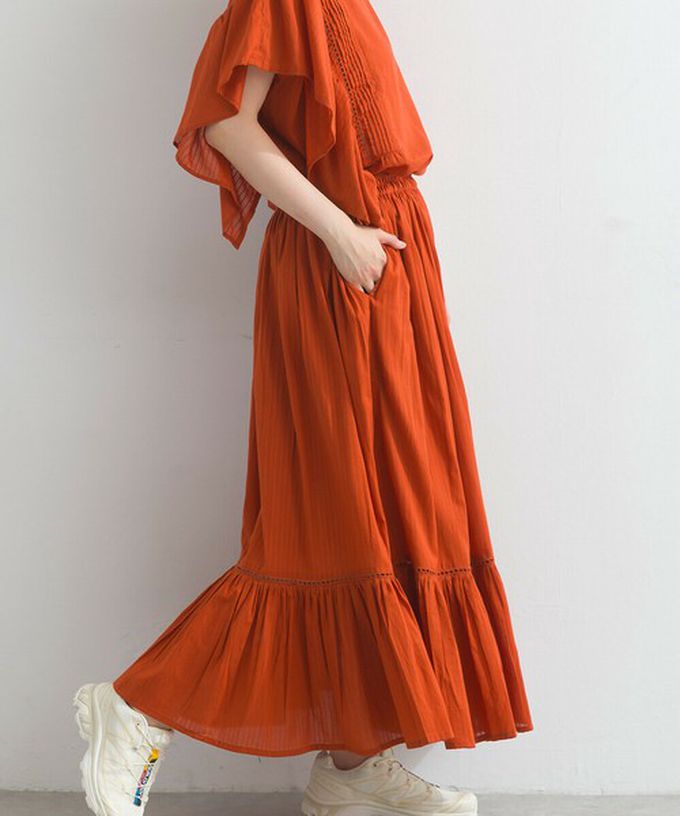 日本 Lupilien - 100%印度棉 飄逸緹花下擺鬆緊長裙-黑