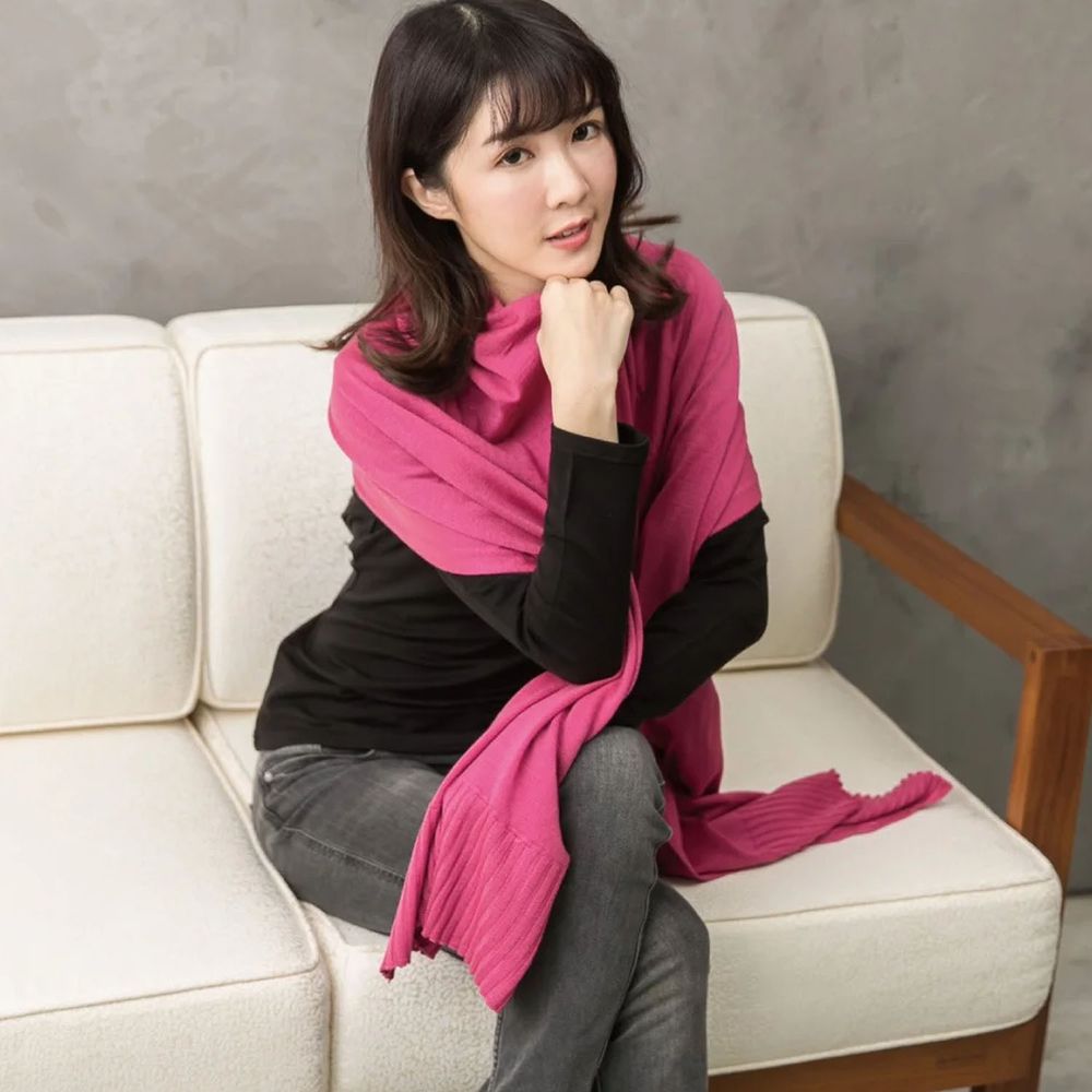 貝柔 Peilou - 純色多用途針織披肩圍巾-桃紅