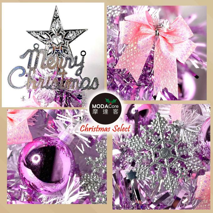 MODACore 摩達客 - 摩達客耶誕-2尺/2呎(60cm)特仕幸福型裝飾白色聖誕樹 (燦爛粉紅銀系全套飾品)+20燈LED燈插電式暖白光*1/贈控制器/本島免運費